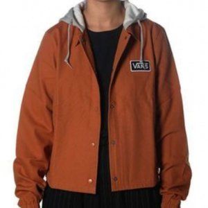 Burnt orange canvas button-up Vans jacket with grey hood (S/M)